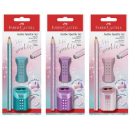 Faber-Castell σετ 2 μολύβια Sparkle, γόμα και ξύστρα διπλή RollOn Sparkle Metallic 3 χρώματα